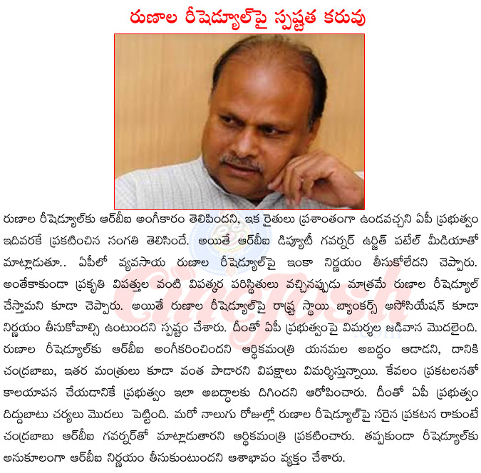 runala reshedule,ap finance minister yanamala ramakrishnudu,chandra babu on runala mafi,ap government on runala mafi,rbi on runala mafi,urjith patel on runala mafi  runala reshedule, ap finance minister yanamala ramakrishnudu, chandra babu on runala mafi, ap government on runala mafi, rbi on runala mafi, urjith patel on runala mafi